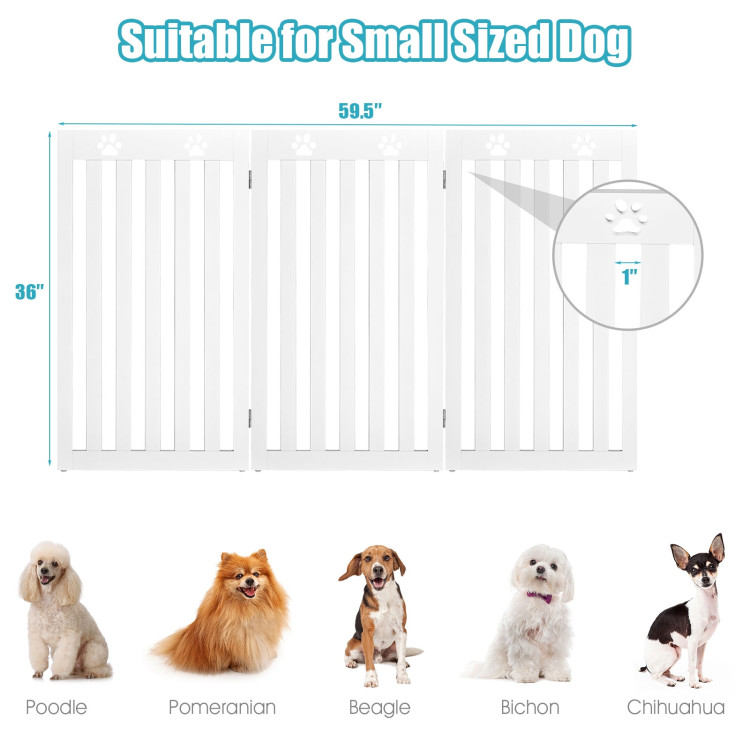 36 Inch Folding Wooden Freestanding Pet Gate Dog Gate with 360° Flexible Hinge-WhiteCostway Gallery View 4 of 15
