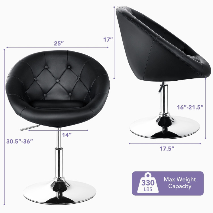 1 Piece Modern Adjustable Swivel Round PU Leather Chair-BlackCostway Gallery View 4 of 12