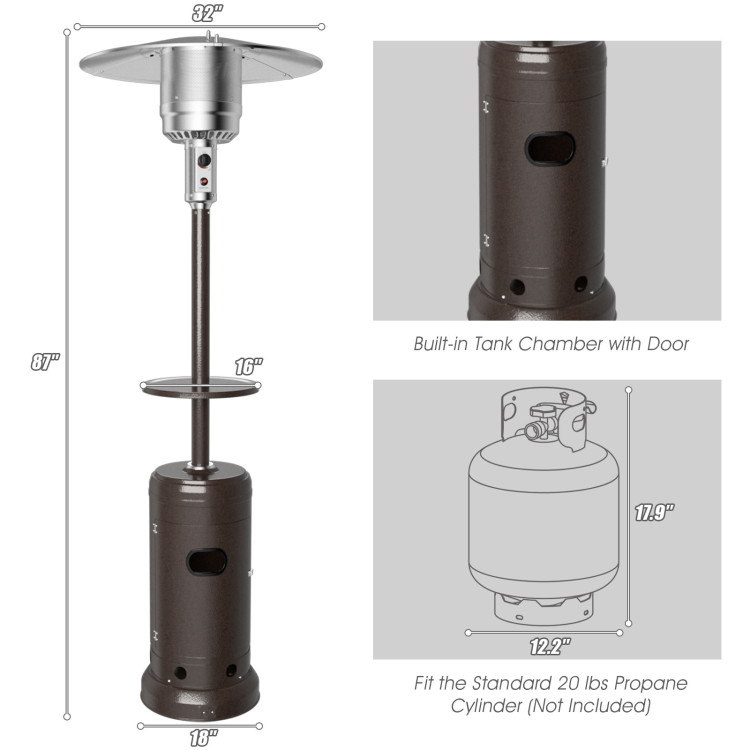Outdoor Heater Propane Standing LP Gas Steel with Table & Wheels-BrownCostway Gallery View 4 of 10