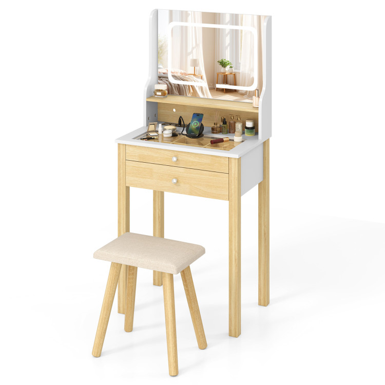 Small Vanity Desk Set with Adjustable LED Lighted Mirror and Power Outlets - Gallery View 1 of 11