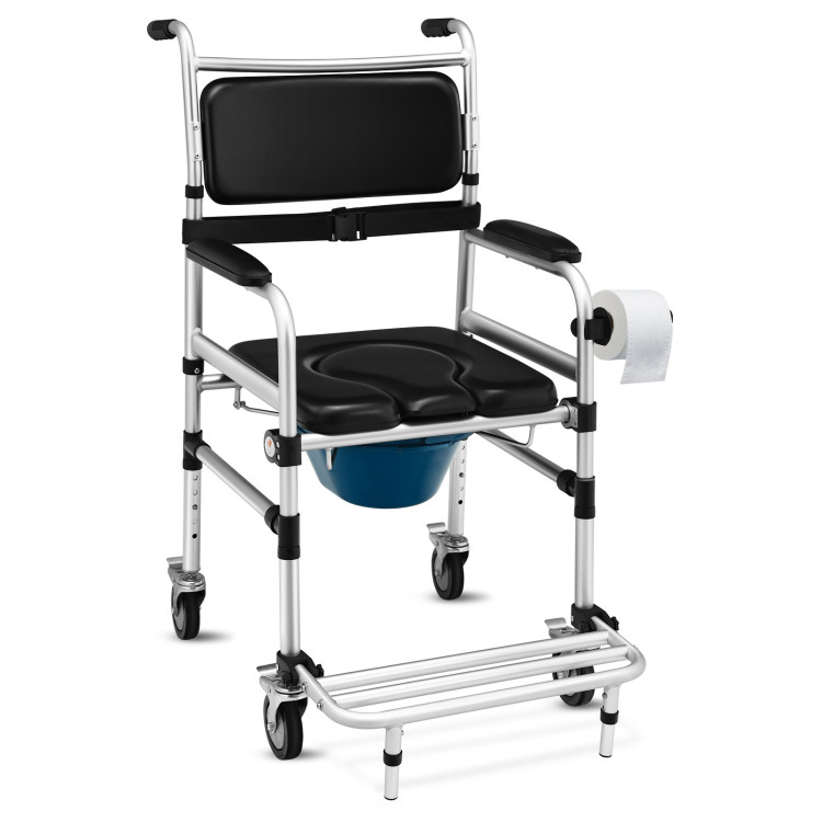 2-in-1 Aluminum Commode Shower Wheelchair with Locking CastersCostway Gallery View 3 of 10