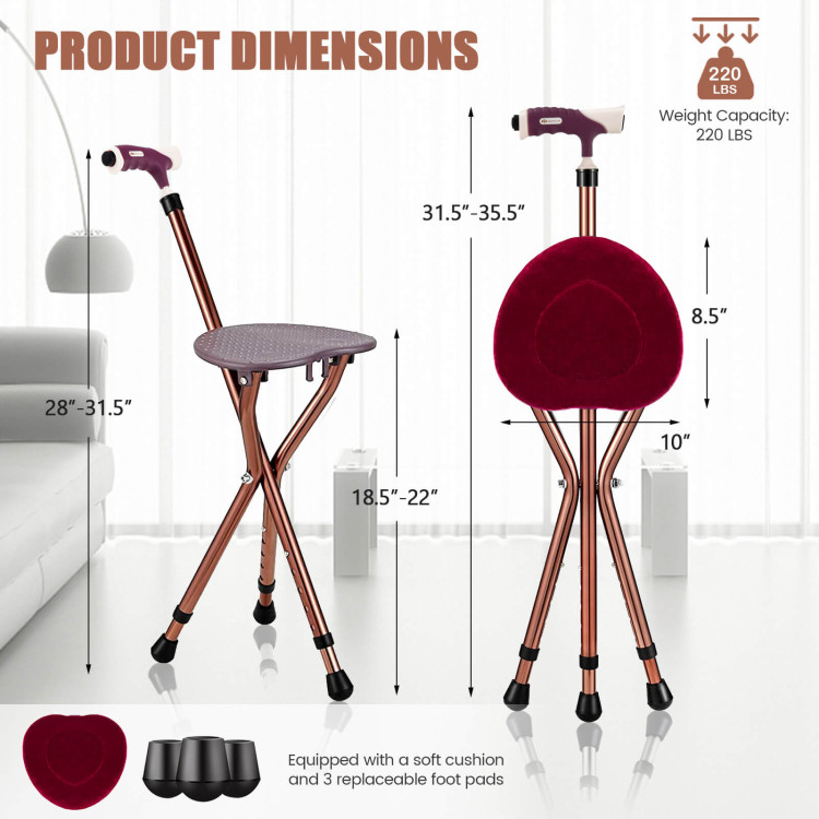 Lightweight Adjustable Folding Cane Seat with Light-BrownCostway Gallery View 4 of 10