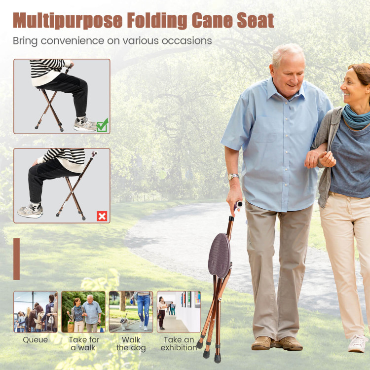 Lightweight Adjustable Folding Cane Seat with Light-BrownCostway Gallery View 8 of 10