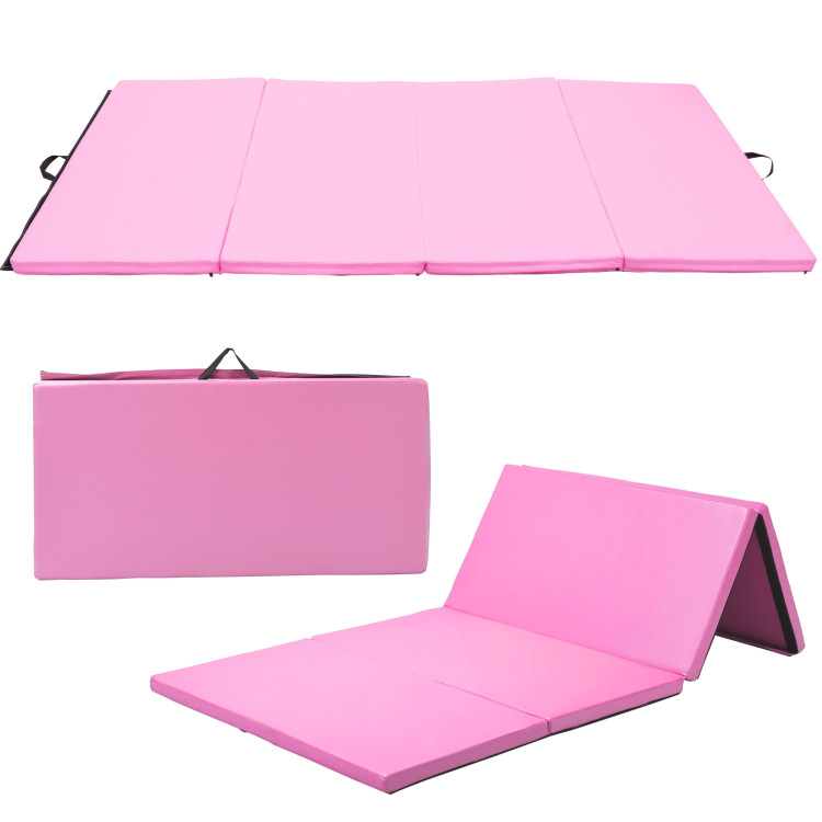 4' x 8' x 2 Inch Gymnastics Mat Thick Folding Panel Aerobics Exercise Mat-PinkCostway Gallery View 3 of 11
