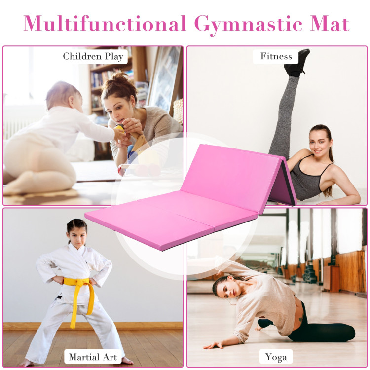4' x 8' x 2 Inch Gymnastics Mat Thick Folding Panel Aerobics Exercise Mat-PinkCostway Gallery View 9 of 11