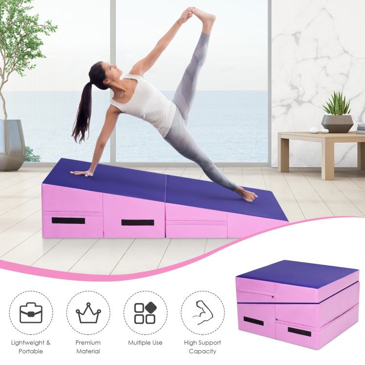 Folding Incline Tumbling Wedge Gymnastics Exercise Mat-PurpleCostway Gallery View 3 of 12