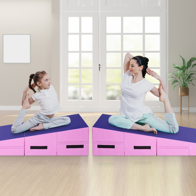 Folding Incline Tumbling Wedge Gymnastics Exercise Mat-PurpleCostway Gallery View 2 of 12