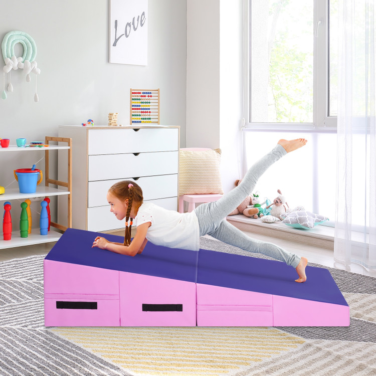 Folding Incline Tumbling Wedge Gymnastics Exercise Mat-PurpleCostway Gallery View 7 of 12