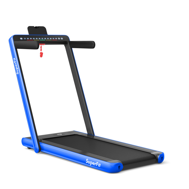 2-in-1 Electric Motorized Health and Fitness Folding Treadmill with Dual Display-BlueCostway Gallery View 1 of 11