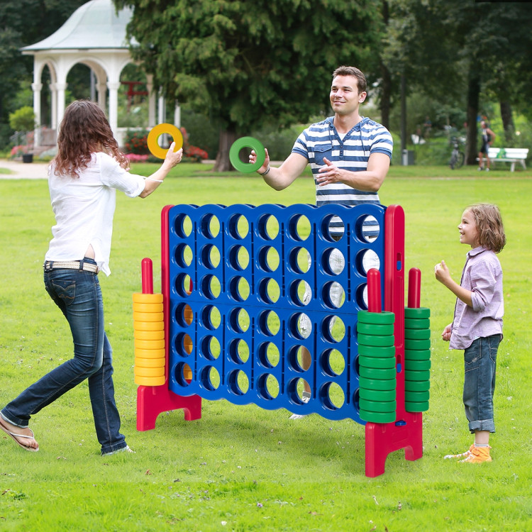 42 Jumbo Rings Quick-Release Slider 3-in-1 Indoor Outdoor Family Yard Game Set w/Basketball Hoop & Ring Toss HONEY JOY Jumbo 4-to-Score Giant Game Set Giant 4-in-A-Row for Kids & Adults 