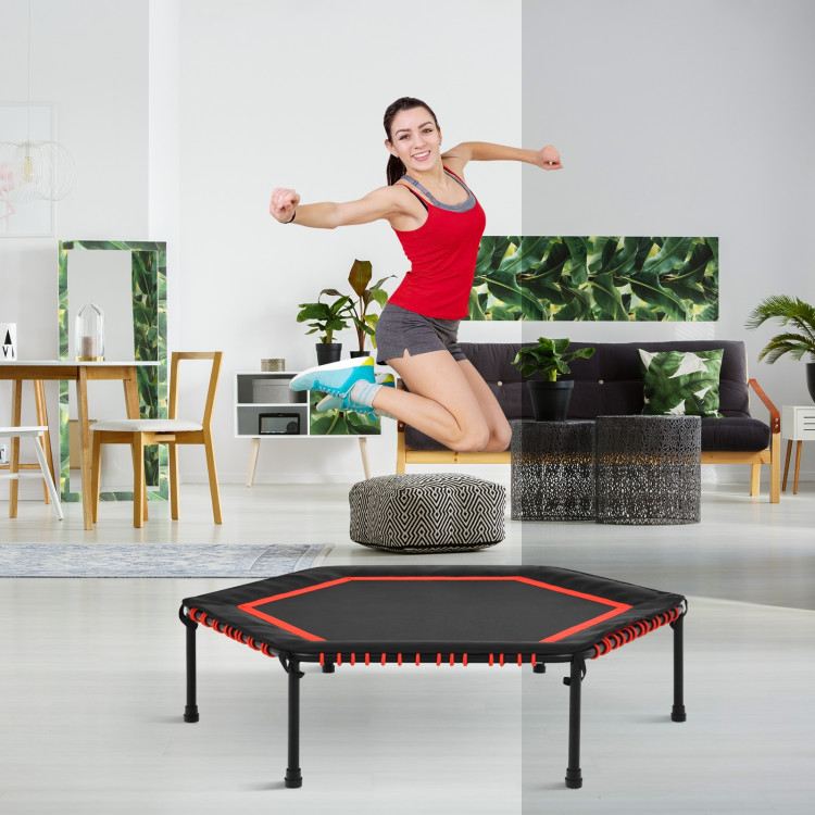 50 Inch Hexagonal Fitness Trampoline Exercise Rebounder with Pad-RedCostway Gallery View 6 of 13
