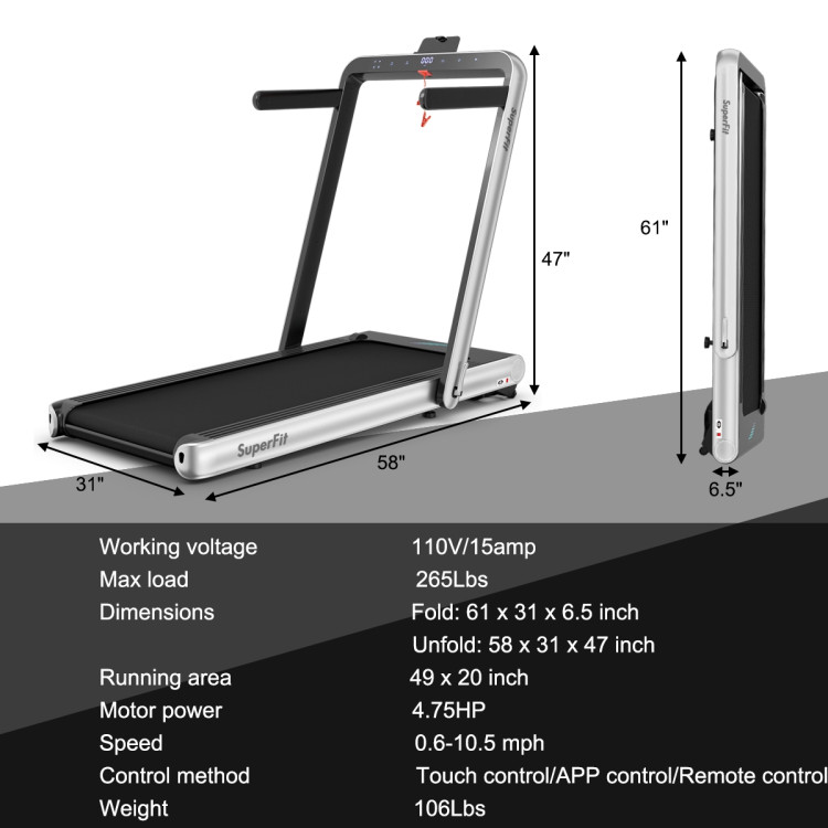 4.75HP 2 In 1 Folding Treadmill with Remote APP Control-SilverCostway Gallery View 4 of 13