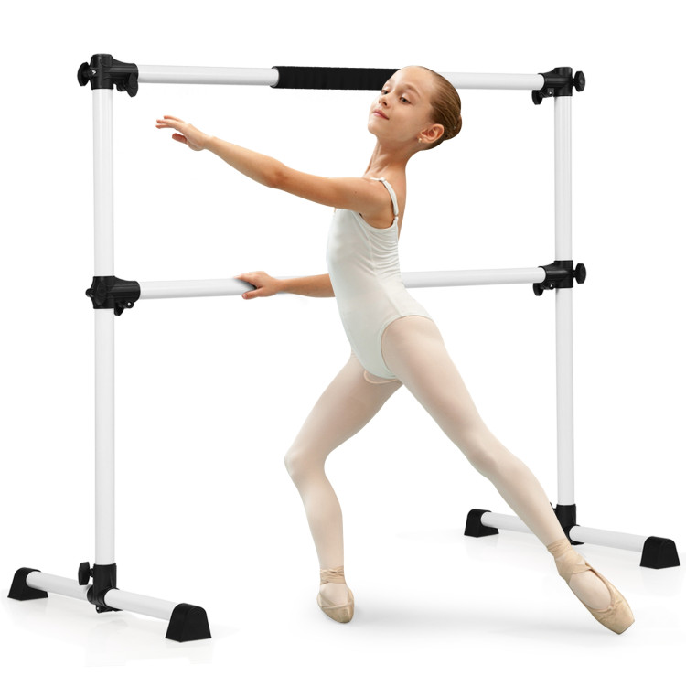 VITA Barre Portable Freestanding Double Ballet Barre, Prodigy, 4 Ft Bars,  Satin Silver Adjustable Height, USA Made, Home Or Gym Exercise Equipment  For
