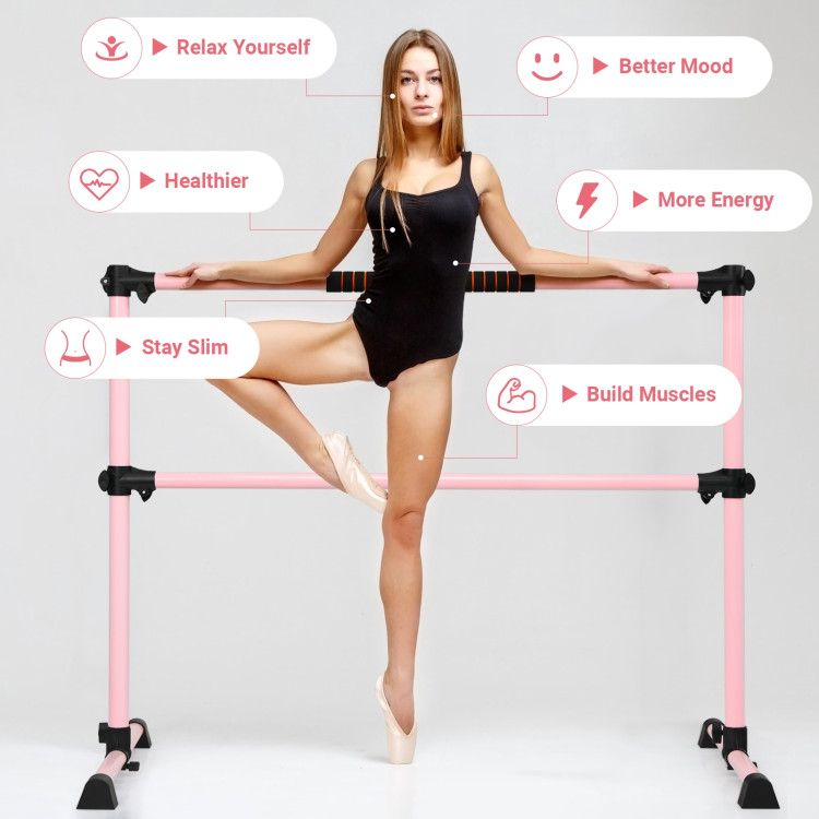4 Feet Portable Ballet Barre with Adjustable Height-PinkCostway Gallery View 10 of 12