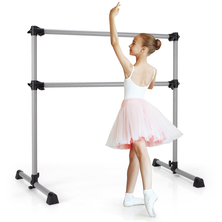 4 Feet Double Ballet Barre Bar with Adjustable Height-SilverCostway Gallery View 9 of 12