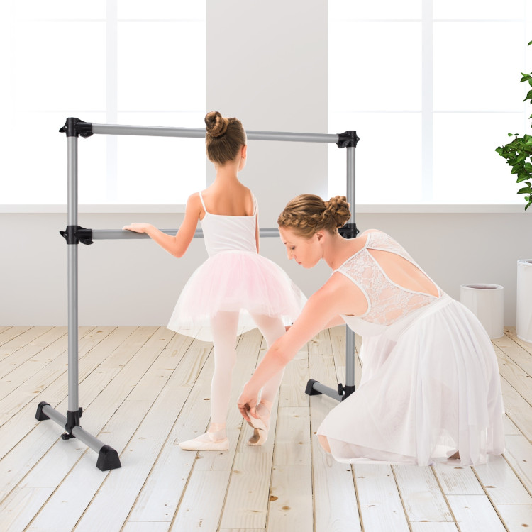 4 Feet Double Ballet Barre Bar with Adjustable Height-SilverCostway Gallery View 7 of 12