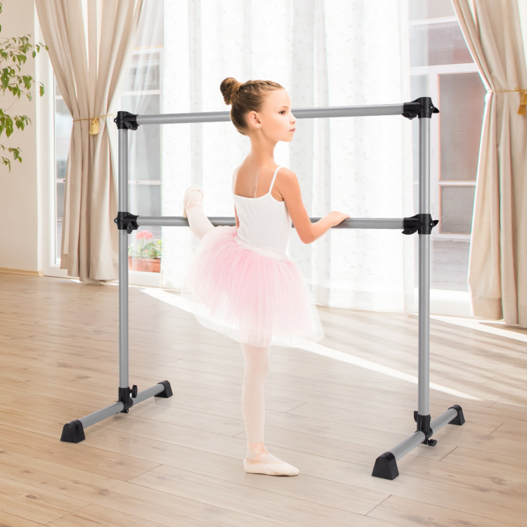 4 Feet Double Ballet Barre Bar with Adjustable Height-SilverCostway Gallery View 8 of 12
