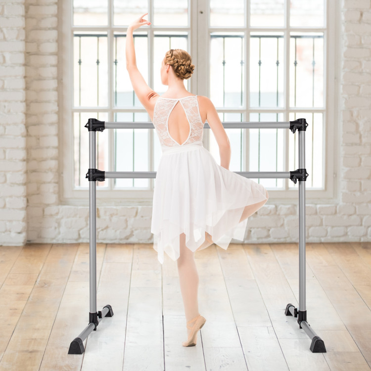 4 Feet Double Ballet Barre Bar with Adjustable Height-SilverCostway Gallery View 6 of 12