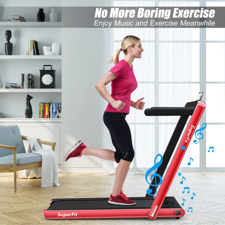2 in 1 Folding Treadmill with Bluetooth Speaker Remote Control-RedCostway Gallery View 2 of 10
