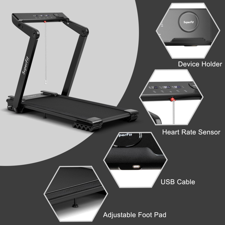 4.0HP Foldable Electric Treadmill Jogging Machine with Speaker LED-BlackCostway Gallery View 7 of 11