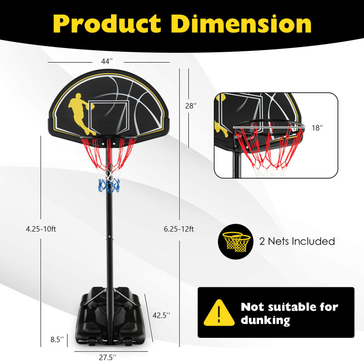 4.25-10 Feet Portable Adjustable Basketball Goal Hoop SystemCostway Gallery View 4 of 10
