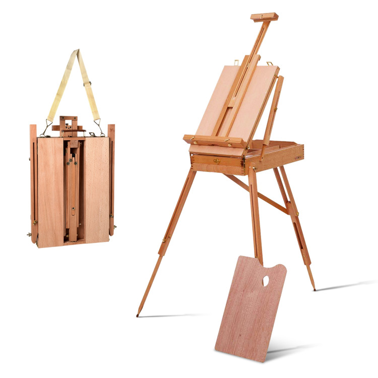 Tripod Folding French Wooden Easel with Sketch BoxCostway Gallery View 3 of 9
