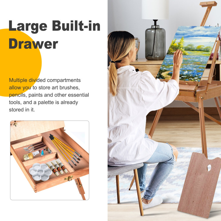 Tripod Folding French Wooden Easel with Sketch BoxCostway Gallery View 2 of 9