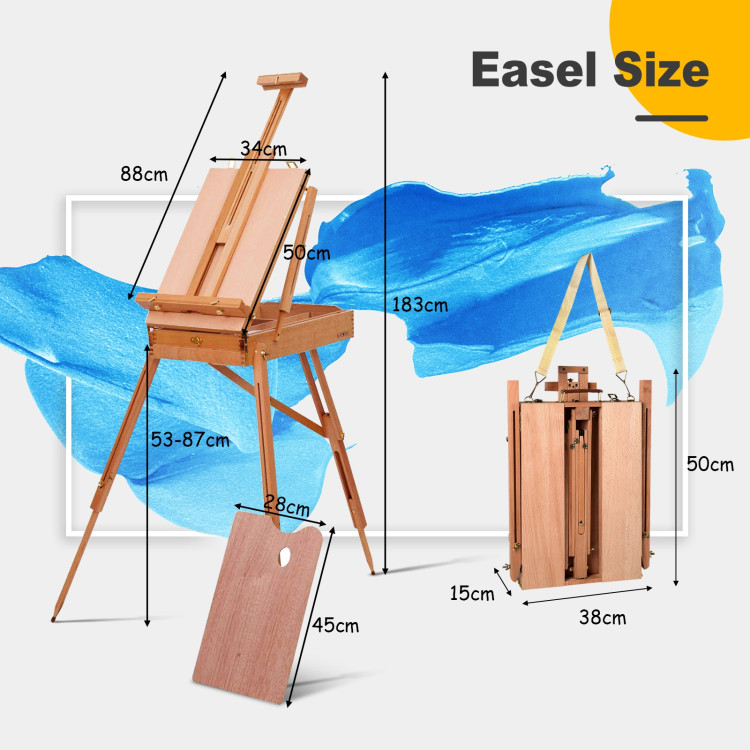 Tripod Folding French Wooden Easel with Sketch BoxCostway Gallery View 4 of 9