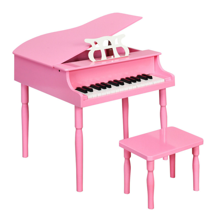 30-Key Wood Toy Kids Grand Piano with Bench & Music Rack-PinkCostway Gallery View 4 of 11