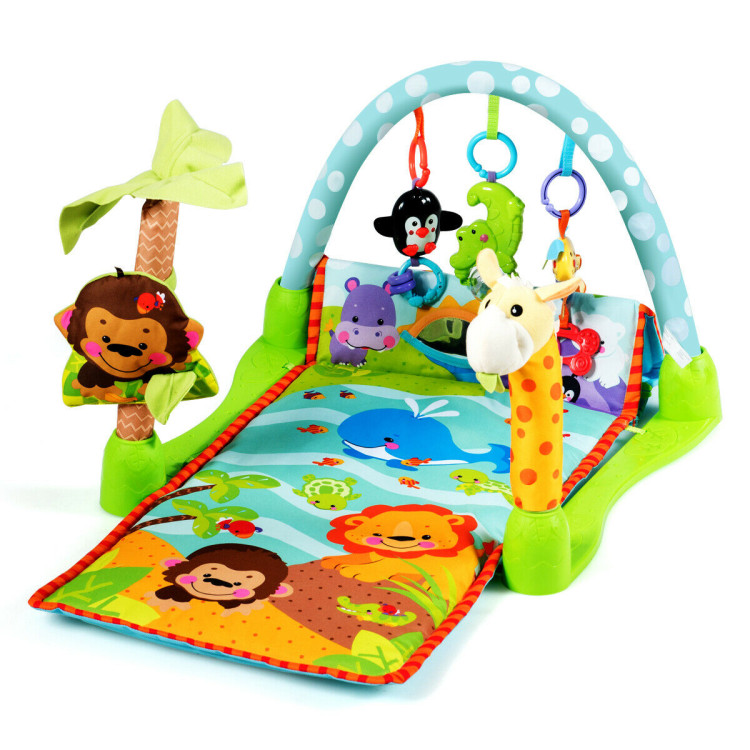 4-in-1 Baby Play Gym Mat with 3 Hanging Educational ToysCostway Gallery View 1 of 7