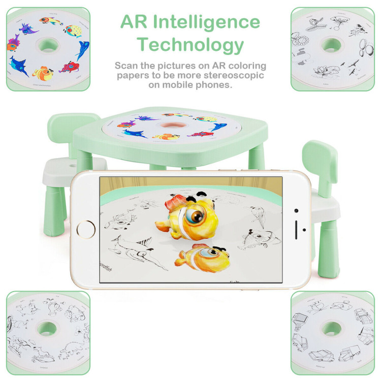 AR Function Kids Game Table and Chair Set-GreenCostway Gallery View 9 of 11