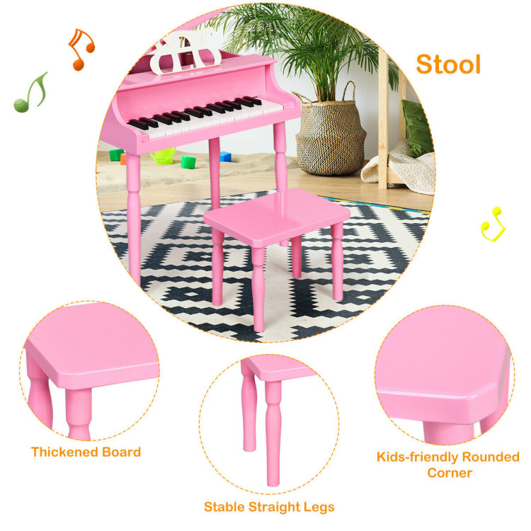 30-Key Wood Toy Kids Grand Piano with Bench & Music Rack-PinkCostway Gallery View 6 of 11