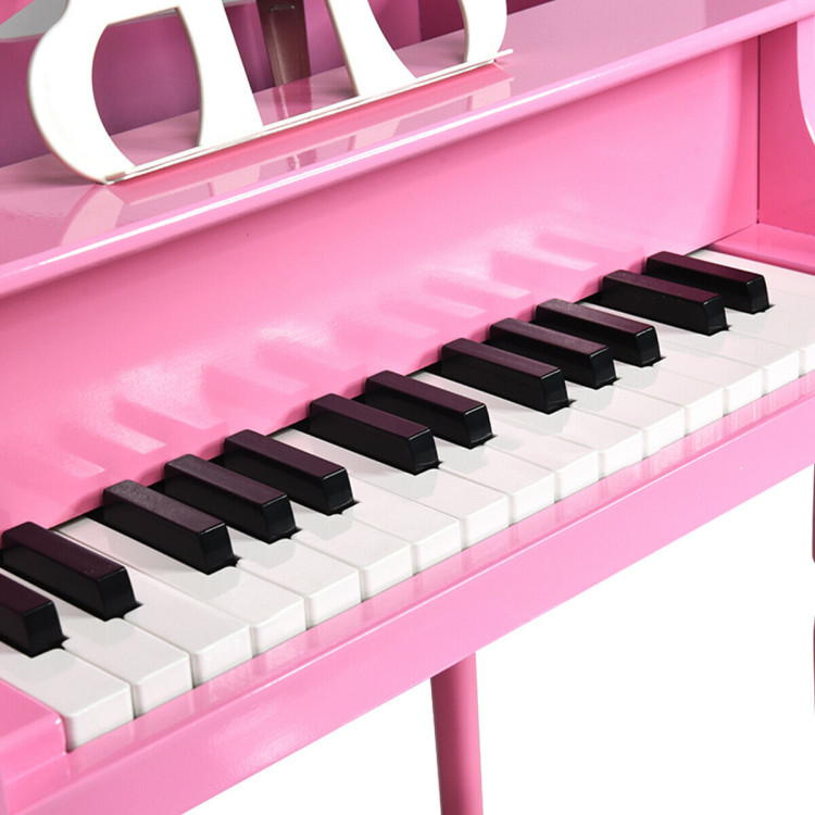 30-Key Wood Toy Kids Grand Piano with Bench & Music Rack-PinkCostway Gallery View 11 of 11