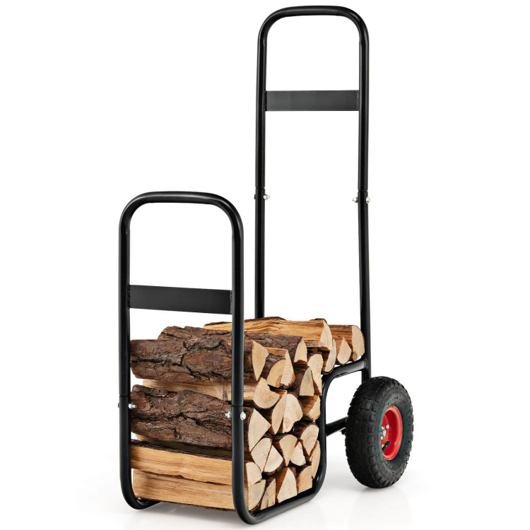 Firewood Log Cart Carrier with Wear-Resistant and Shockproof Rubber WheelsCostway Gallery View 1 of 9