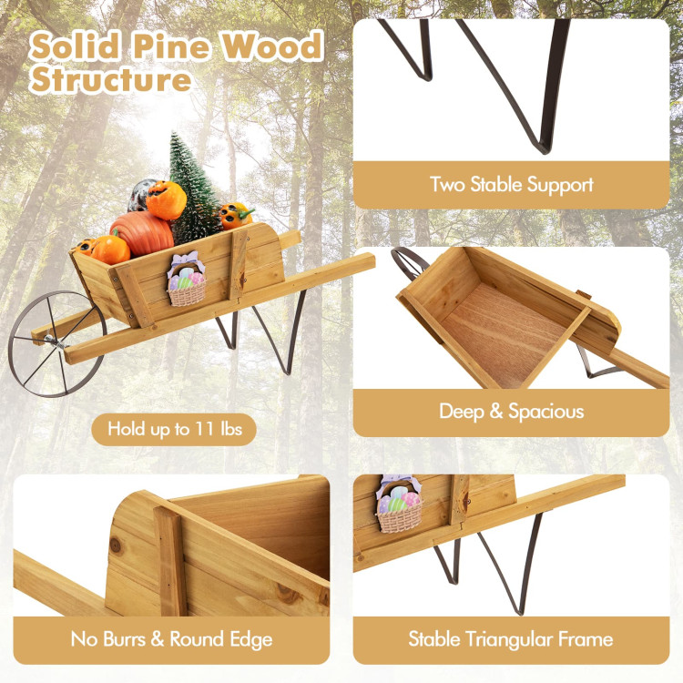 Wooden Wagon Planter with 9 Magnetic Accessories for Garden Yard-WalnutCostway Gallery View 8 of 9