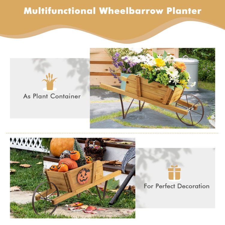 Wooden Wagon Planter with 9 Magnetic Accessories for Garden Yard-WalnutCostway Gallery View 5 of 9