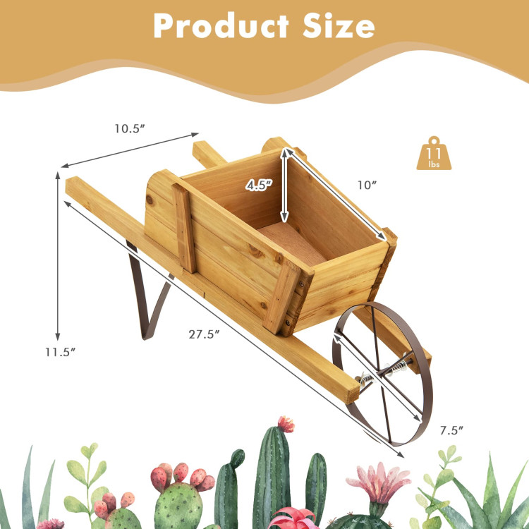 Wooden Wagon Planter with 9 Magnetic Accessories for Garden Yard-WalnutCostway Gallery View 4 of 9