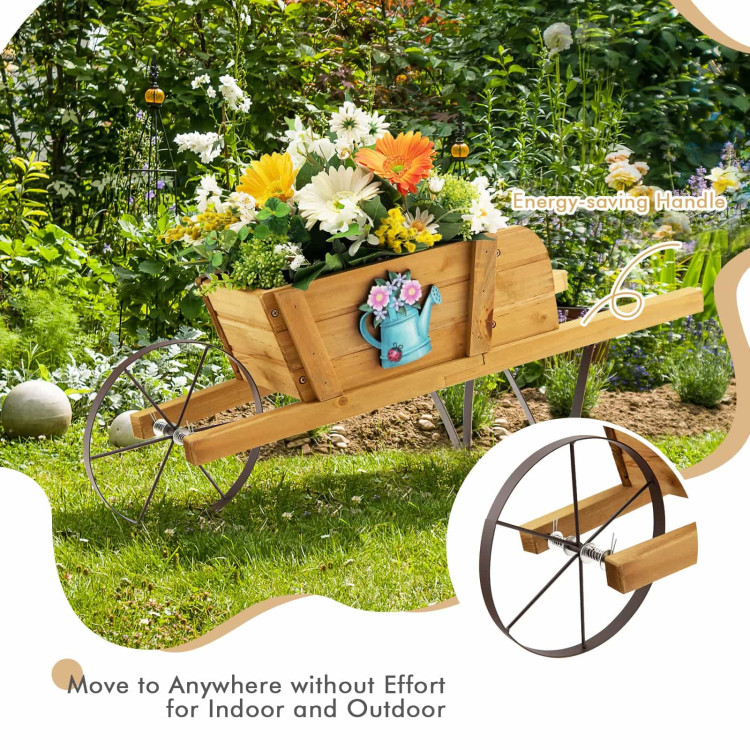 Wooden Wagon Planter with 9 Magnetic Accessories for Garden Yard-WalnutCostway Gallery View 9 of 9