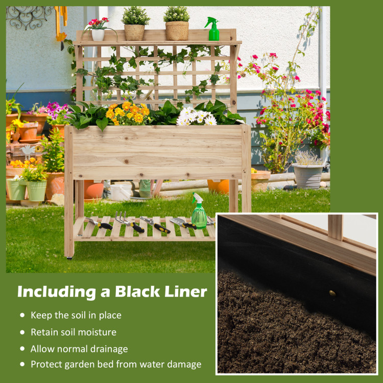 Wooden Raised Garden Bed with Wheels Trellis and Storage ShelfCostway Gallery View 7 of 10