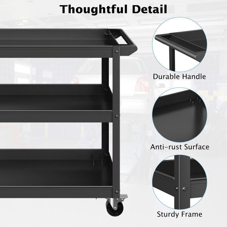 3-Tier Metal Utility Cart 400 lbs Storage Service Trolley Tool Storage