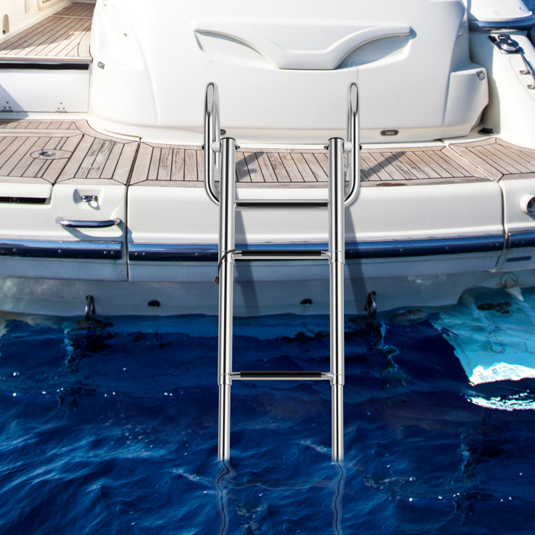 4-Step Pontoon Boat Ladder Folding Swimming Ladder with Curved Handrails