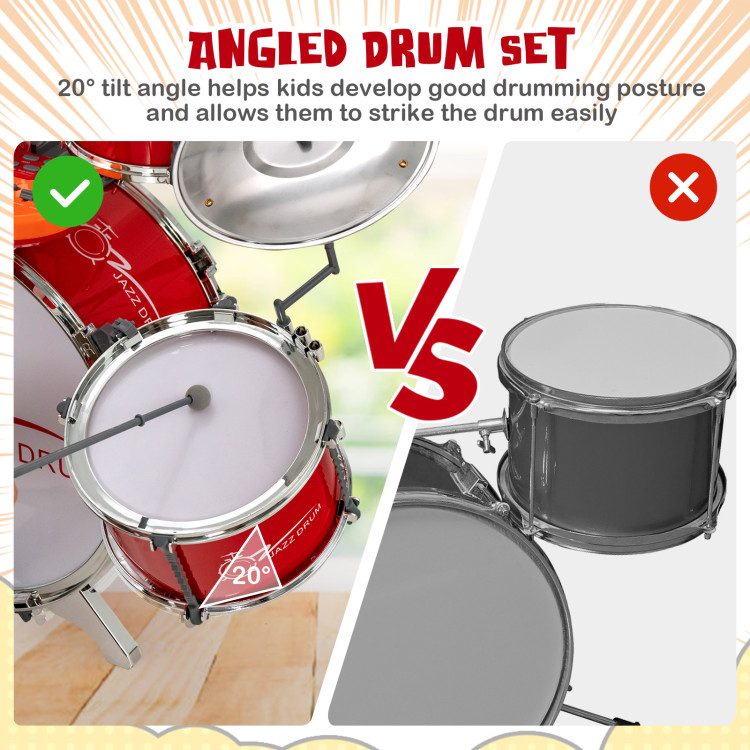 Kids Jazz Drum Keyboard Set with Stool and Microphone Stand-RedCostway Gallery View 9 of 10