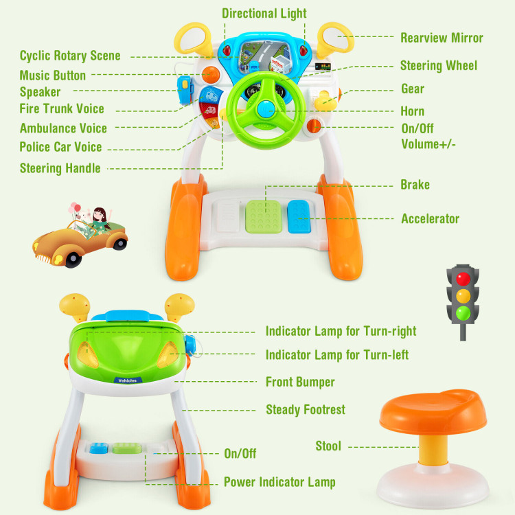 Kids Steering Wheel Pretend Play Toy Set with Lights and SoundsCostway Gallery View 5 of 11
