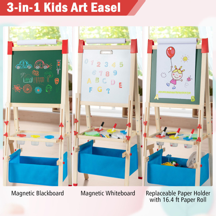 Kids Art Easel with Paper Roll Double Sided Chalkboard and Whiteboard -  Costway