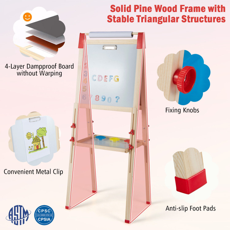3-In-1 Wooden Art Easel for Kids with Drawing Paper Roll