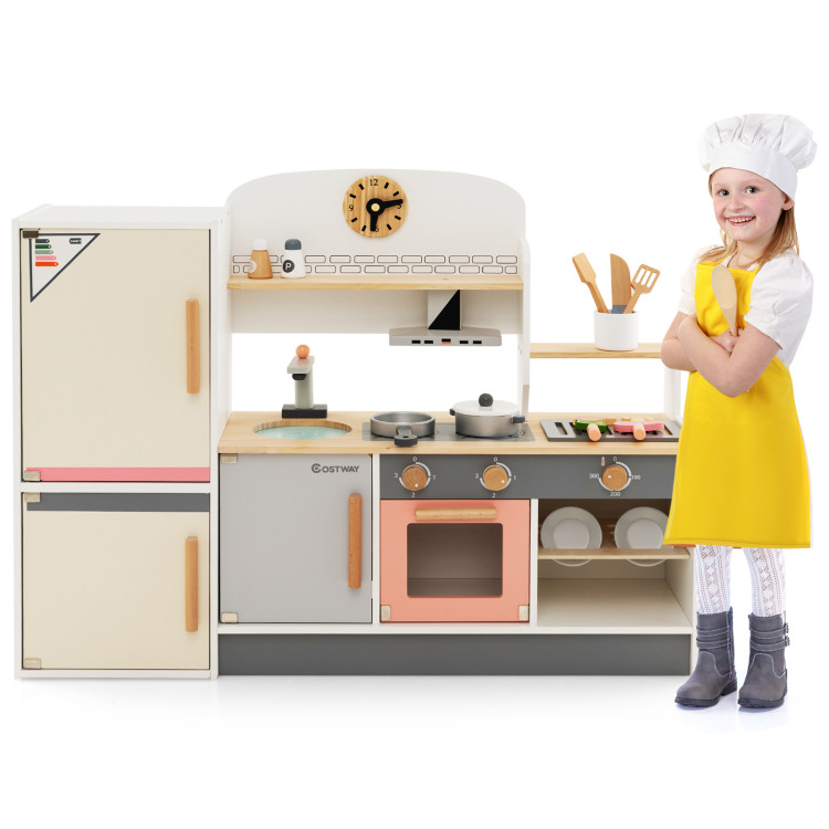 Kids Play Kitchen Set With Realistic Range Hood And Refrigerator Costway