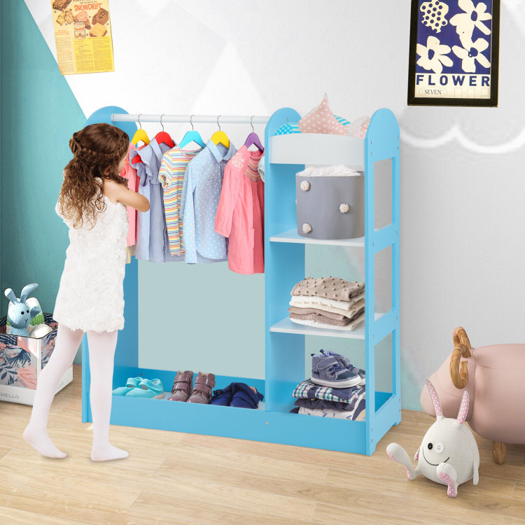 Kids Dress Up Storage with Mirror-BlueCostway Gallery View 6 of 10