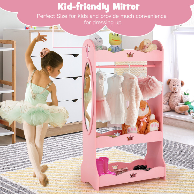 Kids Pretend Costume Closet with Mirror-PinkCostway Gallery View 5 of 10