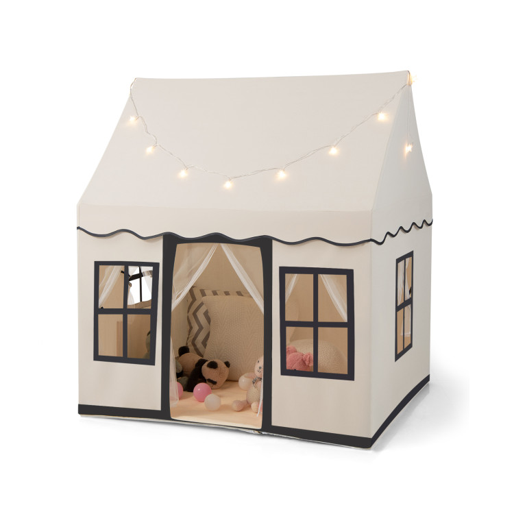 Toddler Large Playhouse with Star String Lights-BeigeCostway Gallery View 1 of 10