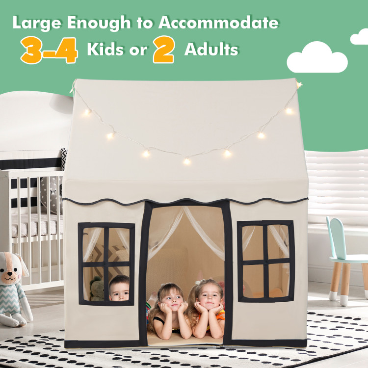 Toddler Large Playhouse with Star String Lights-BeigeCostway Gallery View 3 of 10